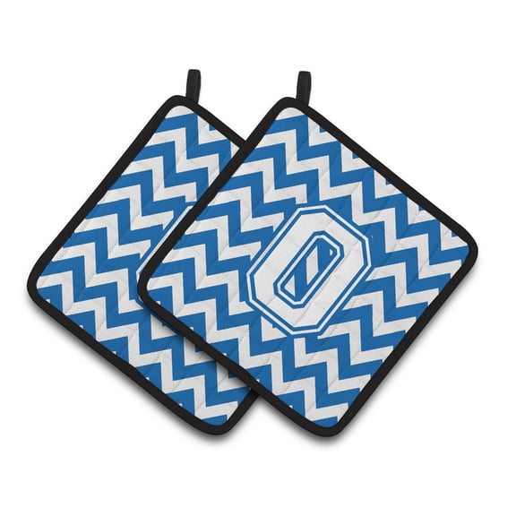 Letter O Chevron Blue and White Pair of Pot Holders