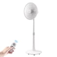 thumbnail image 1 of BananaDeer Ventilador de piso con pedestal oscilante de 7 aspas, 14,5 pulgadas, 4 velocidades, altura ajustable, ventilador de pie para el hogar, motor de CC, con control remoto, temporizador, cabezal, 1 of 5