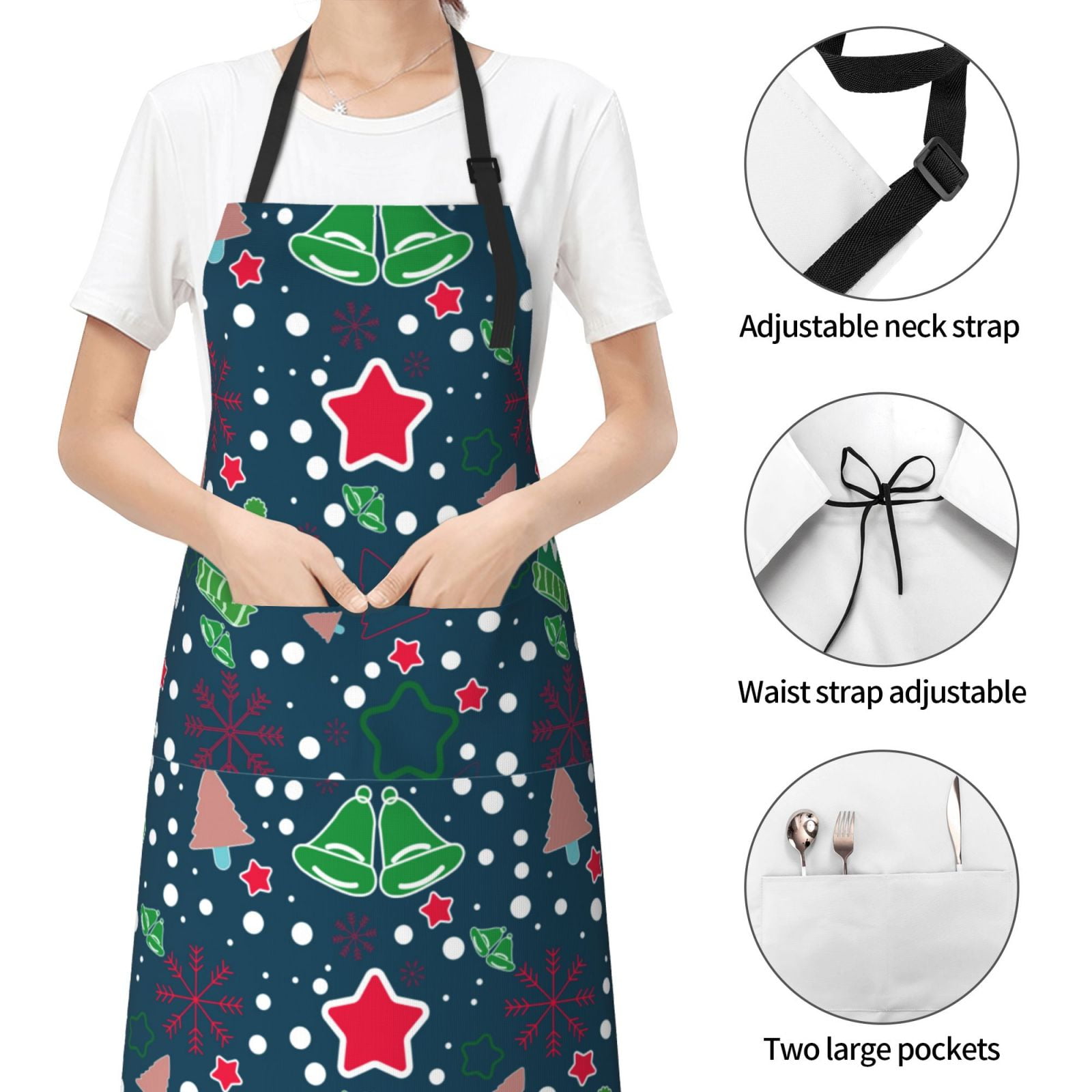 Kdxio Christmas Apron with Pockets Adjustable Kitchen Aprons for Men Women Waterproof Aprons for Cooking,Drawing,Crafting, Baking Household Cleaning