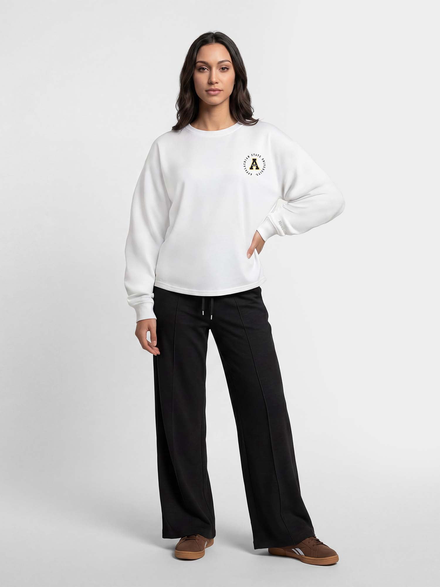 Appalachian State Mountaineers Reebok Womens White Heavyweight Cotton Long Sleeve Pullover