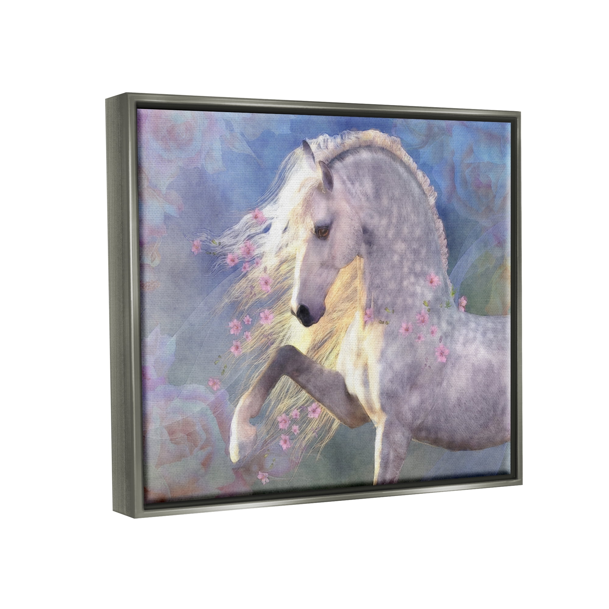 Stupell Industries Encantada Floral Horse Animals & Insects Painting Gray Floater Framed Canvas Art Print Wall Art, 21 x 17