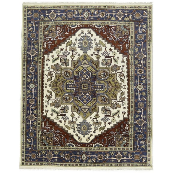 Cream Geometric 8X10 Heriz Serapi Oriental Rug