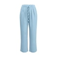 thumbnail image 5 of WHLBF Pants for Women Solid Color Drawstring Waist Long with Pocket Wide Leg Casual Trousers Sky Blue M, 5 of 5