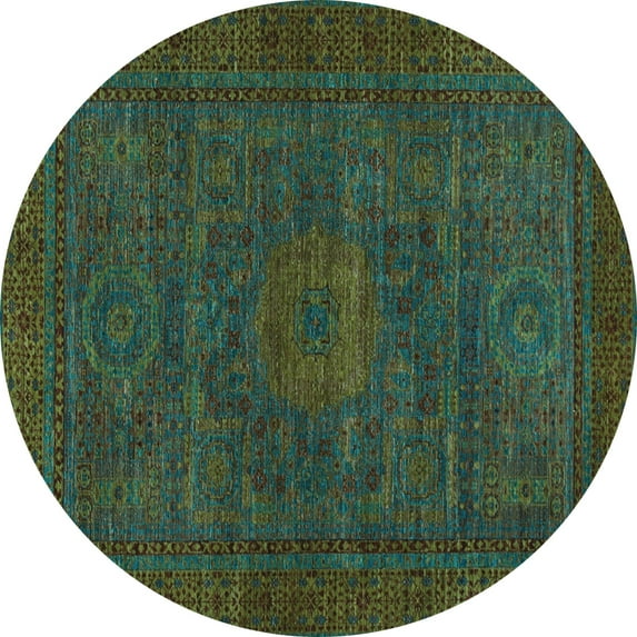 Ahgly Company Indoor Round Abstract Light Blue Modern Area Rugs, 4' Round