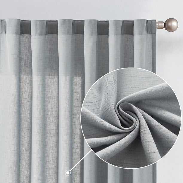 Cortinas Jinchan, mezcla de lino gris, 244 cm de largo, para sala de estar
