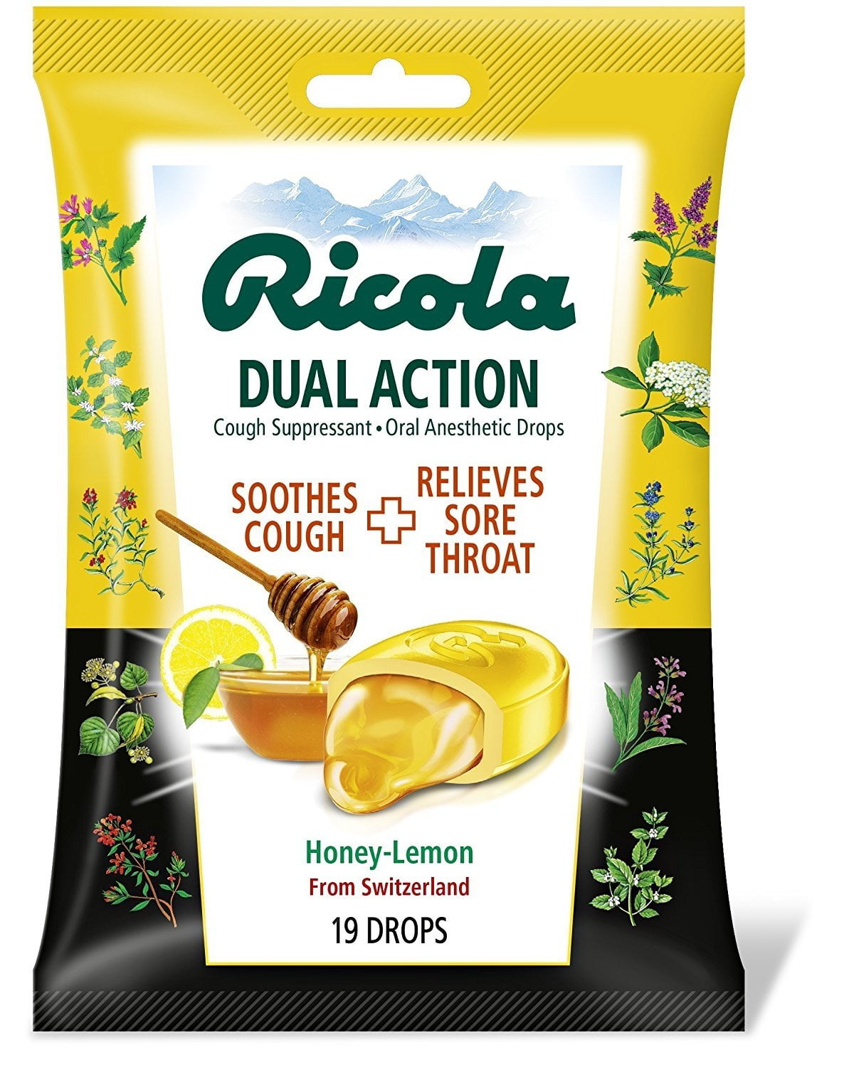 Ricola Dual Action Honey Lemon Herbal Cough Suppressant Throat Drops