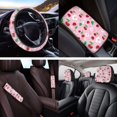 thumbnail image 4 of Yuyamidu Cherry Car Seat Cover Cherry Blossom Steering Wheel Cover Seatbelt Pads Pink Auto Armrest Cover Headrest Covers Key Chain Coasters 14pcs Car Accessories Set, 4 of 7