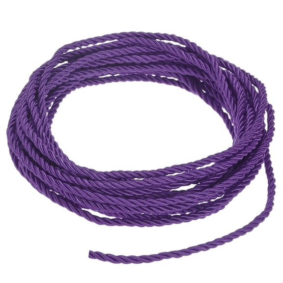 Uxcell 5 Yards Soft Twisted Rope Trim, 3 mm/0.12 in Dark Purple Polyester Twisted Silk Rope Cord for DIY Craft