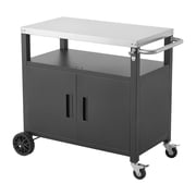 KFFKFF Outdoor Grill Cart with Storage Cabinet, 36.4-Inch Movable Table, Weather-Resistant Kitchen Island with Stainless Steel Surface, Shelving, and Wheels, Portable Food Prep Station for Patio