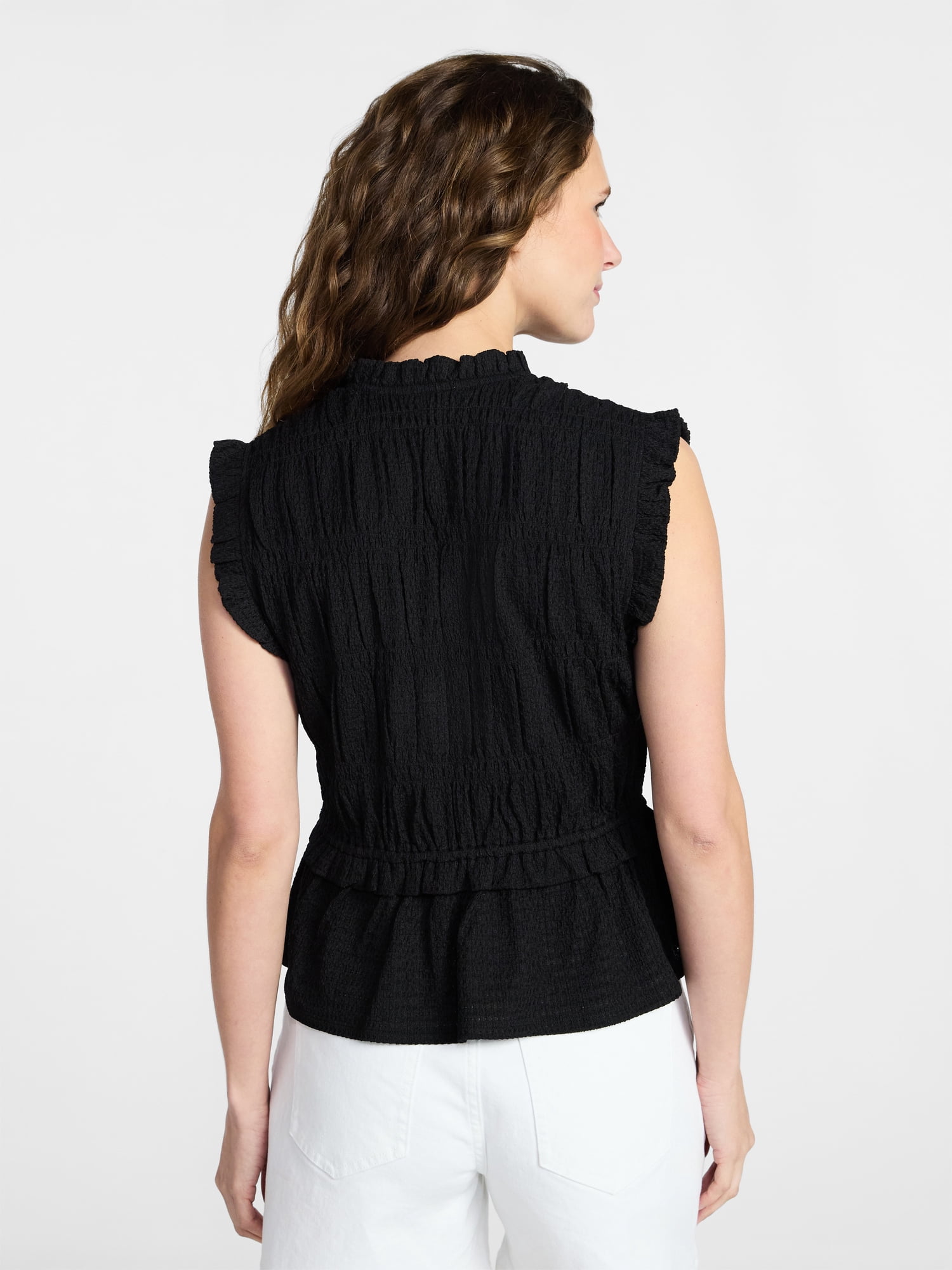 Time and Tru Women's Textured Tie Front Top, Sizes XS-XXXL