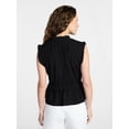 thumbnail image 3 of Time and Tru Women's Textured Tie Front Top, Sizes XS-XXXL, 3 of 5