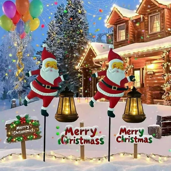 Christmas Solar Lantern Light, Christmas Santa Solar Lantern Lights, Garden Lawn Decorative Lights, LED Night Light Outdoor Decorations (2PCS-Warm)