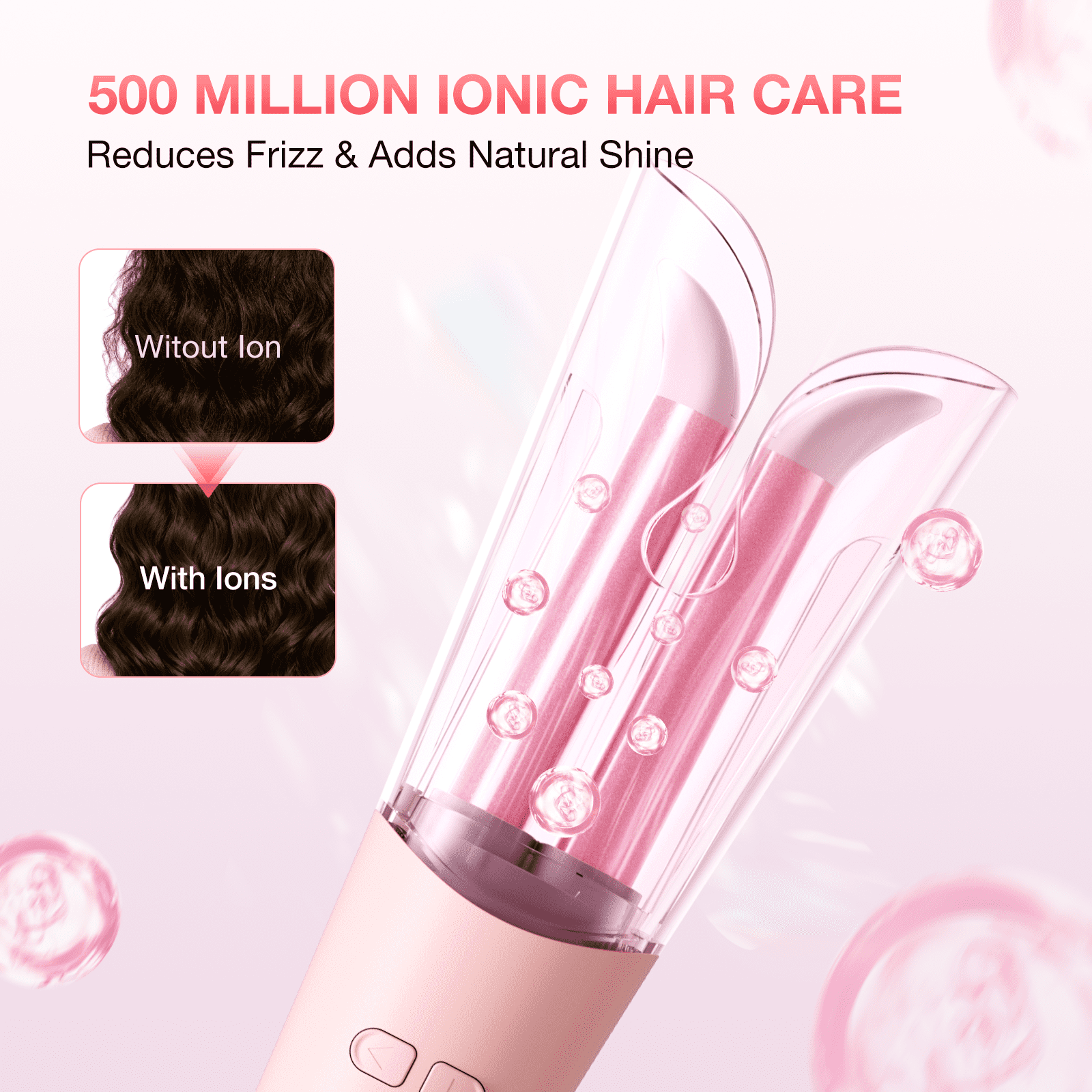 BABONIR 1.25'' Automatic Curling Iron for Beginners - 3 Temp, 2-Way Rotation, Anti-Scald, 500M Ionic, Dual Voltage, Champagne Pink