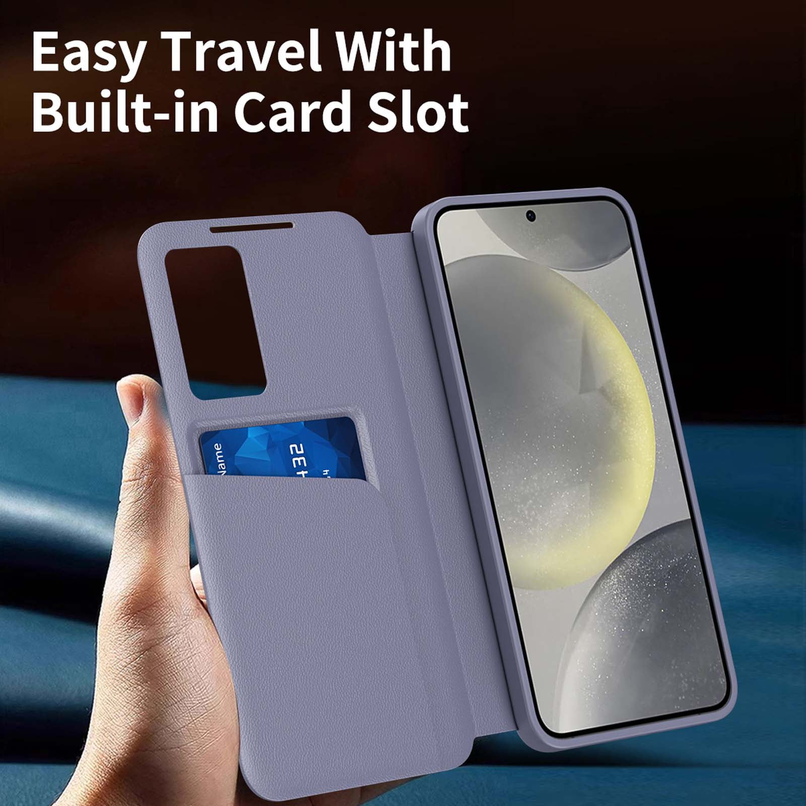 Compatible with Samsung Galaxy S24 Ultra Flip Phone Case,With Smart window,PU Leather + PC + TPU Material,With Card Slot,Shockproof Anti-fall Rugged Case Cover For Samsung Galaxy S24 Ultra,Purple