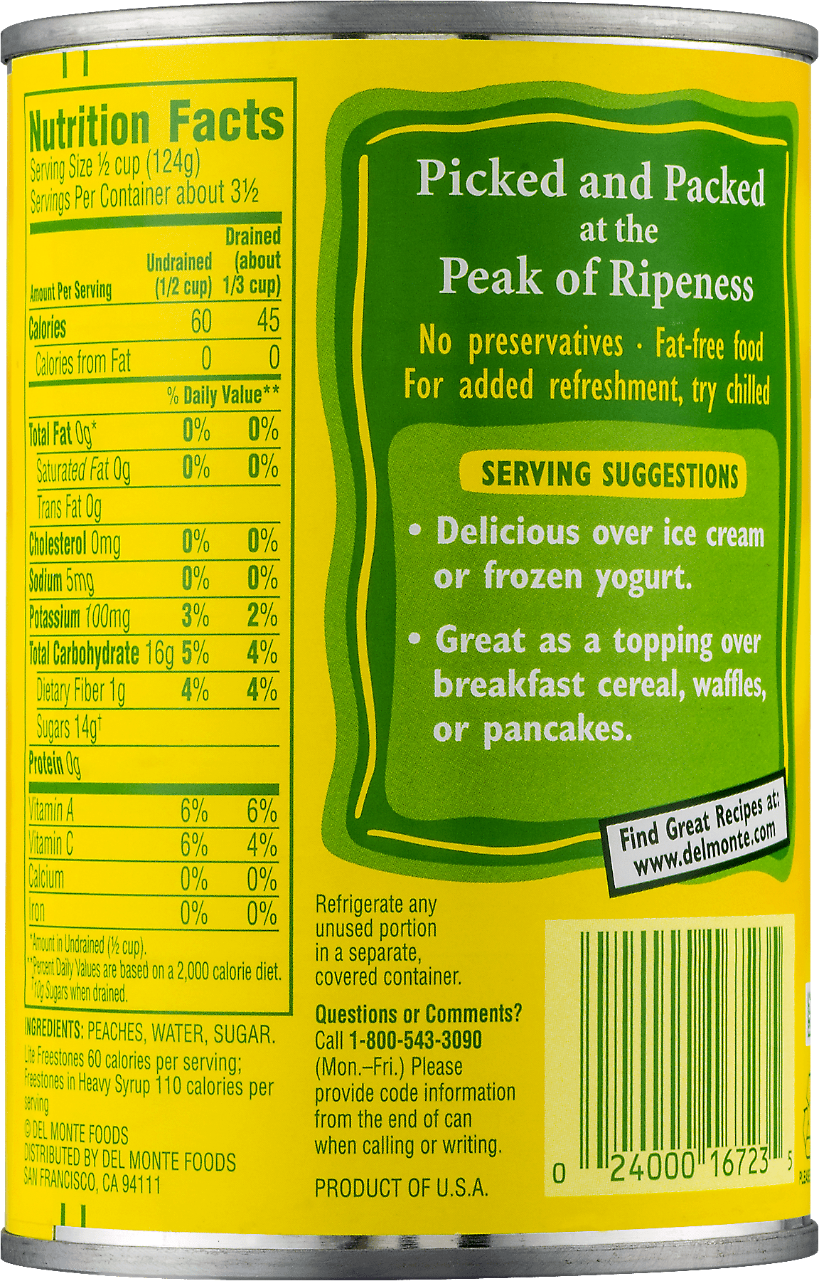 Del Monte Sliced Peaches Nutrition Facts Runners High Nutrition