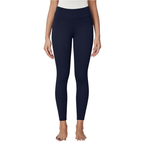 Thermal Fleece Lined Leggings for Women Warm Thick High Waisted Tummy Control Workout Soft Yoga Pants for Cold Winter Navy L