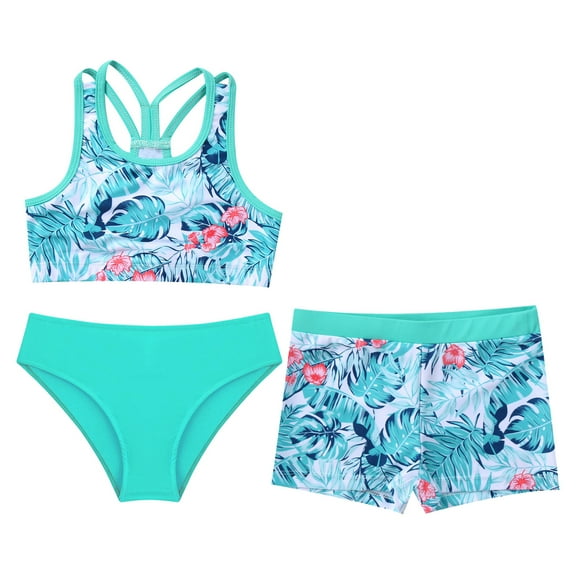 MSemis 3-Piece Swimsuit Tankinis Bikini Set, Size 8, Lake Green (Girl's)
