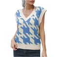 thumbnail image 1 of Womens Fall Fashion 2022! QLEICOM Sweaters for Women, Women‘s V-neck Multicolor Knitted Sweater Houndstooth Casual Fashion Sleeveless Vest Jacket Coat Tops On Clearance, 1 of 5