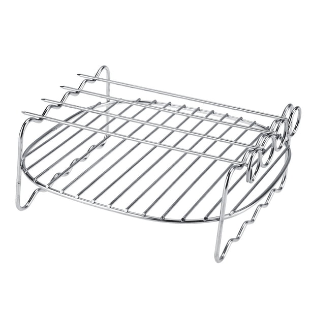 Brochetas de Barbacoa de Acero inoxidable de Doble Capa Bandeja para Hornear Freidora Al Aire Libre BBQ Roaster Rotisserie Sobre 304 Silver de Acero inoxidable 1 Paquete