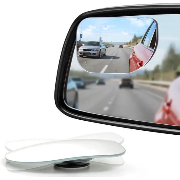 XLarge Blind Spot Mirror, Rounded Rectangle HD Glass Frameless Convex Rear View Mirrors Exterior Accessories with Wide Angle Adjustable Stick for Car SUV and Trucks, Pack of 2