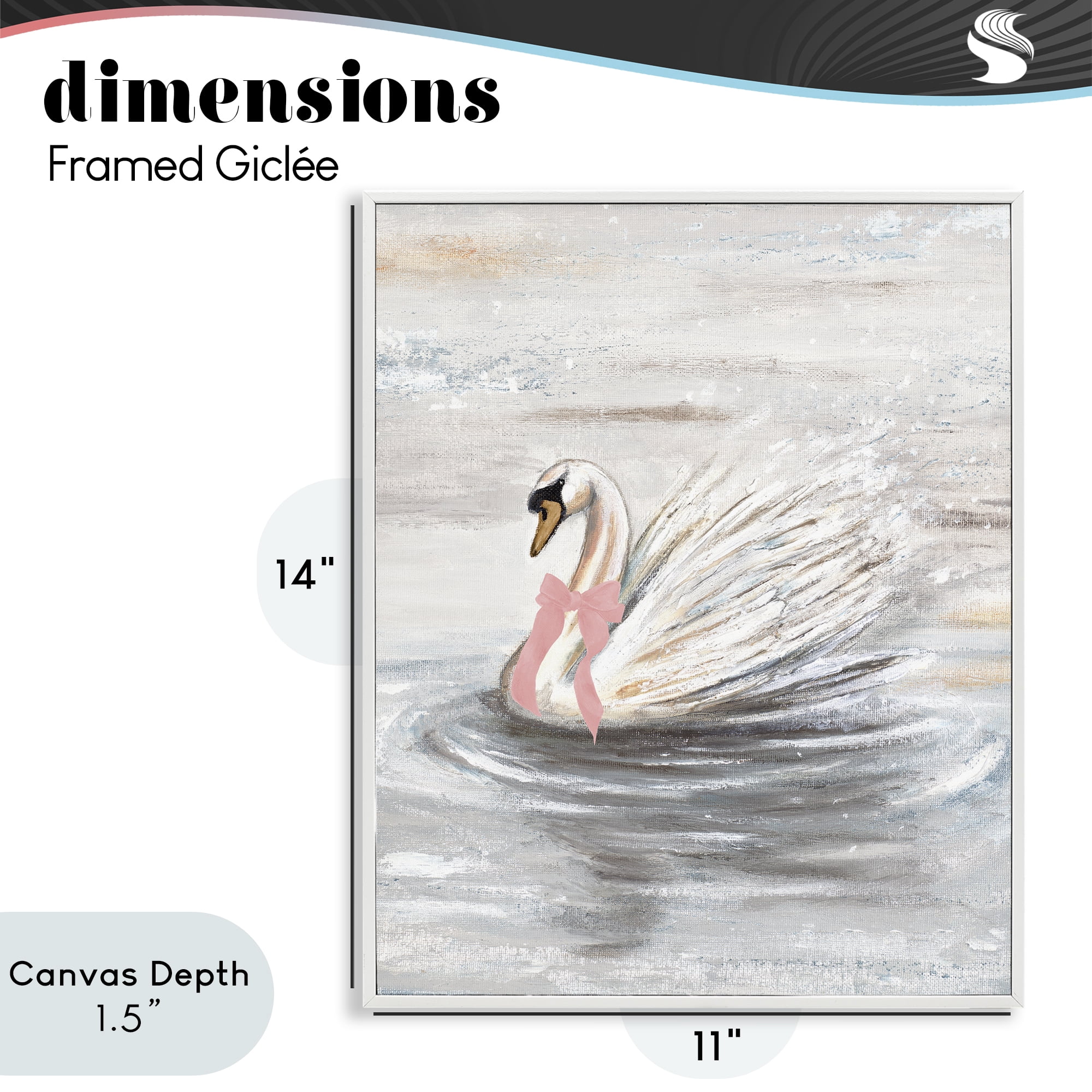 Stupell Industries Swan With Pink Bow & Ripples White Framed Giclee Art, design by Patricia Pinto