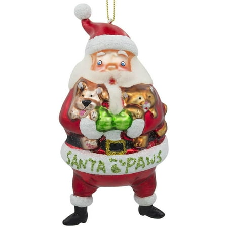 Kittens And Puppies Christmas BestPysanky Santa with Puppy and Kitten Blown Glass Christmas Ornament 5.5 Inches ()