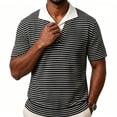 thumbnail image 2 of Josdec Men's Fake Two-Piece Polo Shirt Striped Knit Short Sleeve V-Neck Collar Casual Summer Top for Office & Daily Wear M-XXXL, 2 of 5