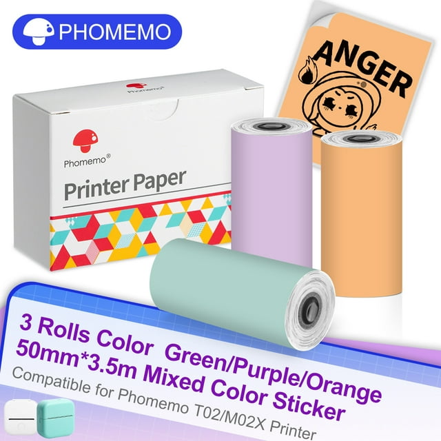 3 Rolls/box Phomemo Black on White Thermal Paper Self-Adhesive Sticker 53mm x 3.5mFor T02/M02X Mini Portable Thermal Printer