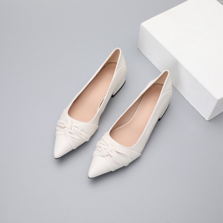 

Women‘s Twist Knot Block Low Heels Pointed Toe Soft Sole Solid Color Slip On Shoes Versatile Elegant Flat Shoes
