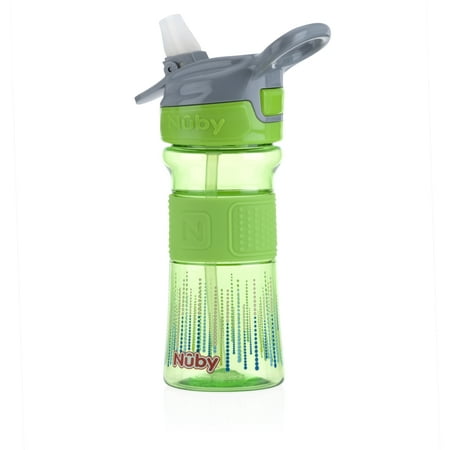Nuby Thirsty Kids 12oz Flip it Reflex with Soft Grip Cup, Green Lines