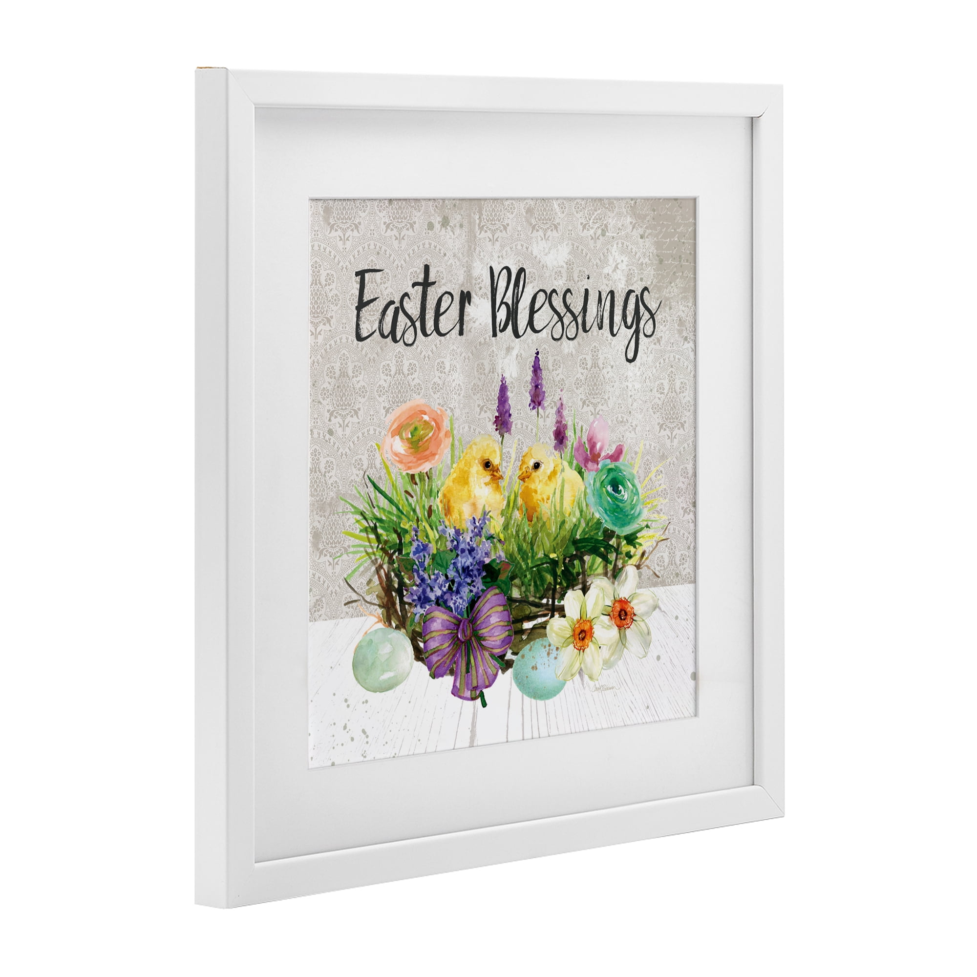 Stupell Industries Easter Blessings Basket of Flowers White Framed Print Under Glass, design by Carol Robinson