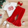 thumbnail image 4 of Txlixc Navidad Carta de niña impresa Top de manga corta y conjunto de diadema de pantalones de campana de terciopelo casual Txlixc  moda, 4 of 9