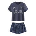 thumbnail image 1 of Ensemble de Vêtements de Nuit Décontractés pour Femmes Pyjama Ensemble Court à Col Rond Manches Cartoon Top Shorts, 1 of 9