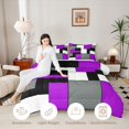 thumbnail image 4 of Castle Fairy Minimalism Color Block King Size Comforter Sets 3pcs,Mid Century Square Layout Comforters King Size,Purple Gray Black,Reversible,1 Comforter and 2 Pillowcases, 4 of 6