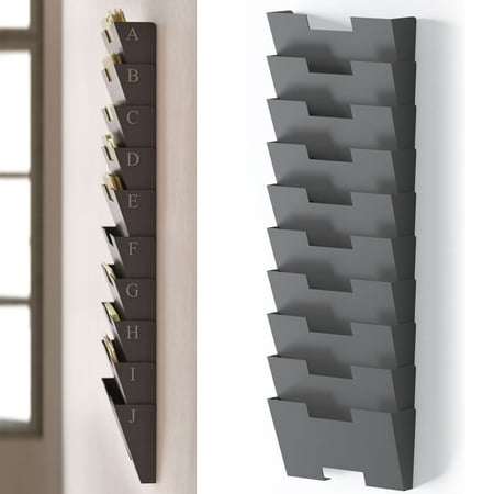 - Modular Hanging Wall File Folder 10 Sectional Magazine Rack Gray