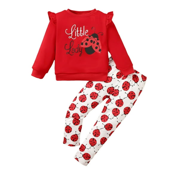 4T Baby Girls Clothes 4T Girls Pant Set Toddler Girls Long Sleeve Round Neckline Letter Print Top Pants 2PCS Set Red