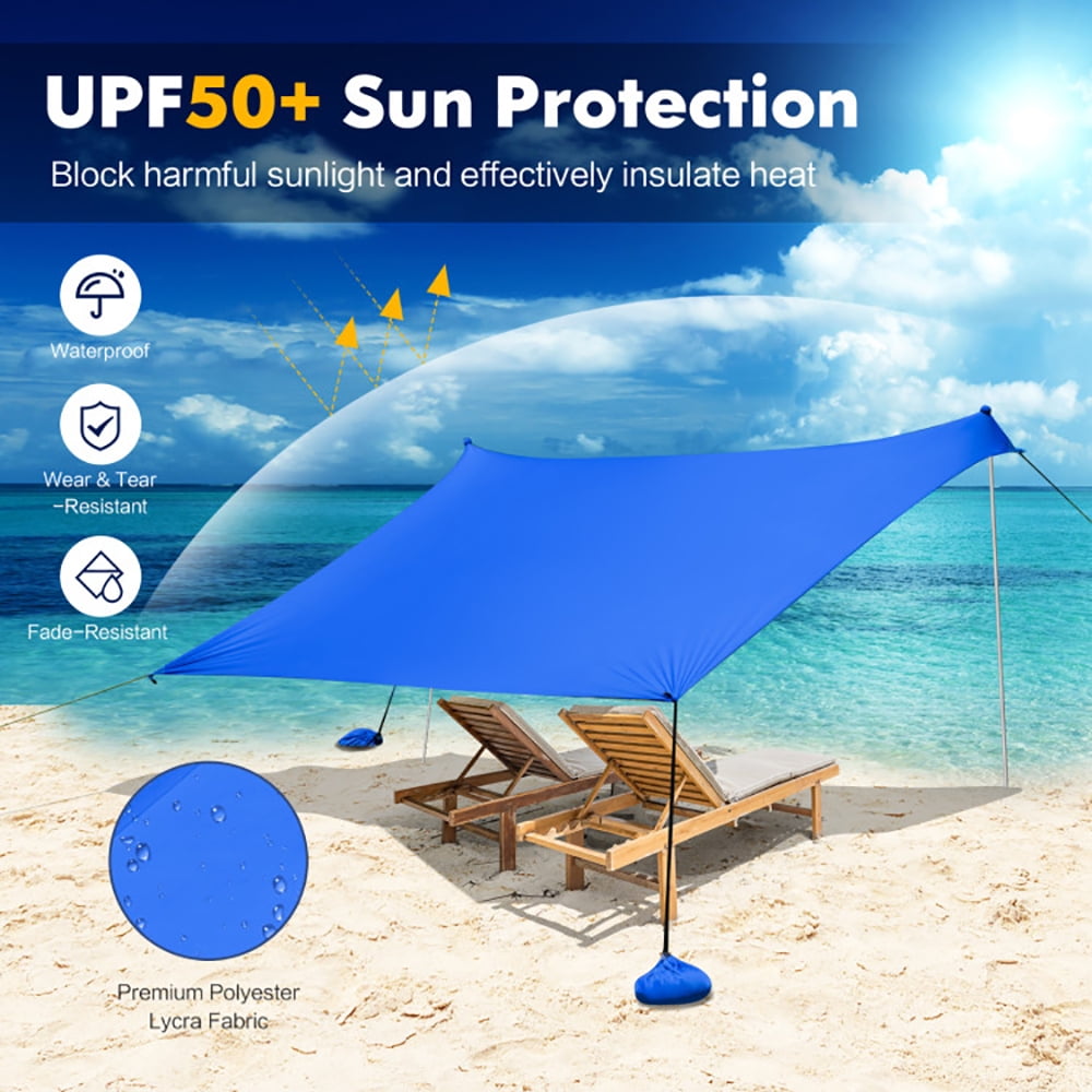 Aimee Lii 7 x 7 Feet Family Beach Tent Canopy Sunshade with 4 Poles, Gazebo Tent for Party Wedding BBQ Events, Blue Aimee Lii 7 x 7 Feet Family Beach Tent Canopy Sunshade with 4 Poles, Gazebo Tent for Party Wedding BBQ Events, Blue