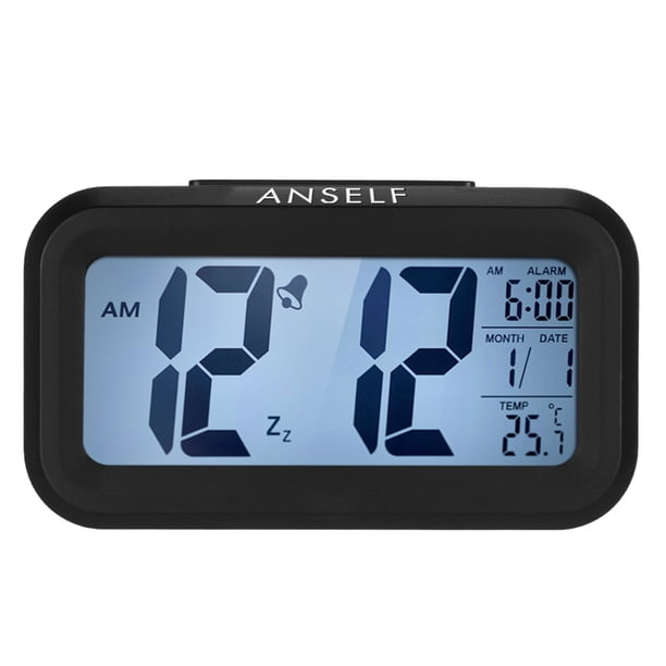 Anself LED Reloj despertador digital Snooze repetido Sensor activado por luz Eccomum Negro