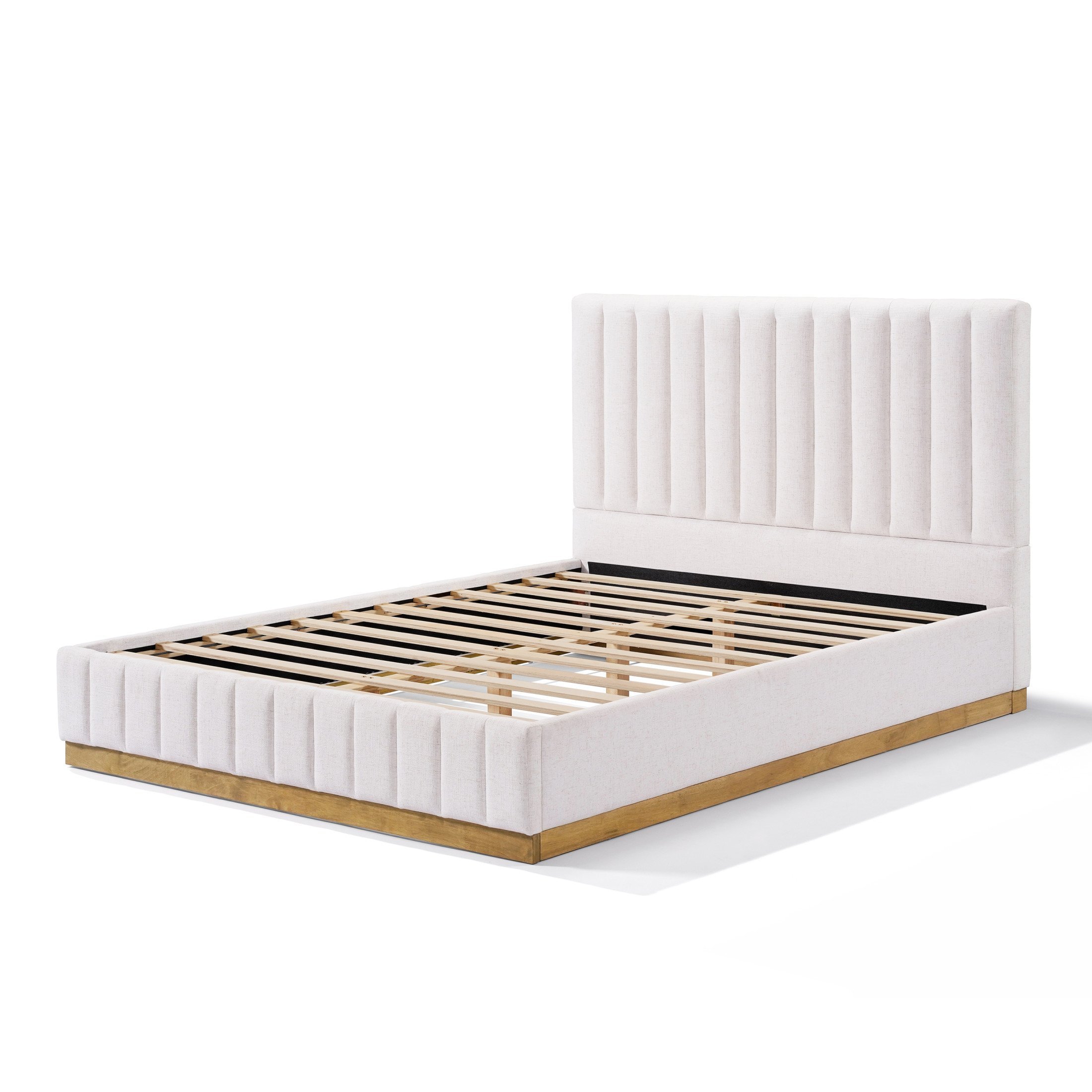 Christopher Knight Home Queen Size Bed Frame, Linen Upholstered Thick Headboard with Solid Wood Base, Beige
