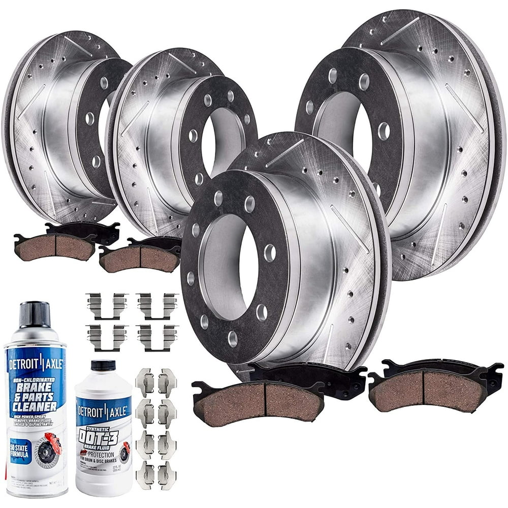 Detroit Axle 8 Lug Front Rear Drilled Slotted Brakes and Rotors Brake
