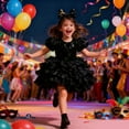 thumbnail image 2 of WMQPNNS Girls Sequined Party Ball Dress Black Dress for Age 9-10 Years Ruffle Tiered Tutu Dress with Big Bow Headband Wedding Birthday Party Prom Dress, 2 of 8