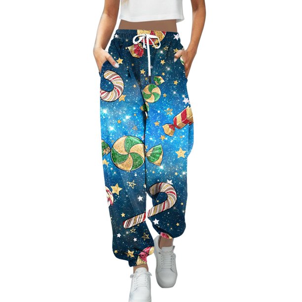 Pantalones de Mujer Gibobby Holgados Estampado Navideño Azul XL