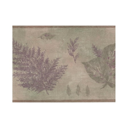 - Norwall Olive Green Purple Tree Leaves Wallpaper Border