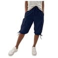 thumbnail image 2 of Vamuko Cargo Shorts for Women Knee Length Baggy Bermuda Shorts 2026 Summer Drawstring Casual Short Loose Fit Plus Size Capri Shorts with Pockets Navy S, 2 of 9