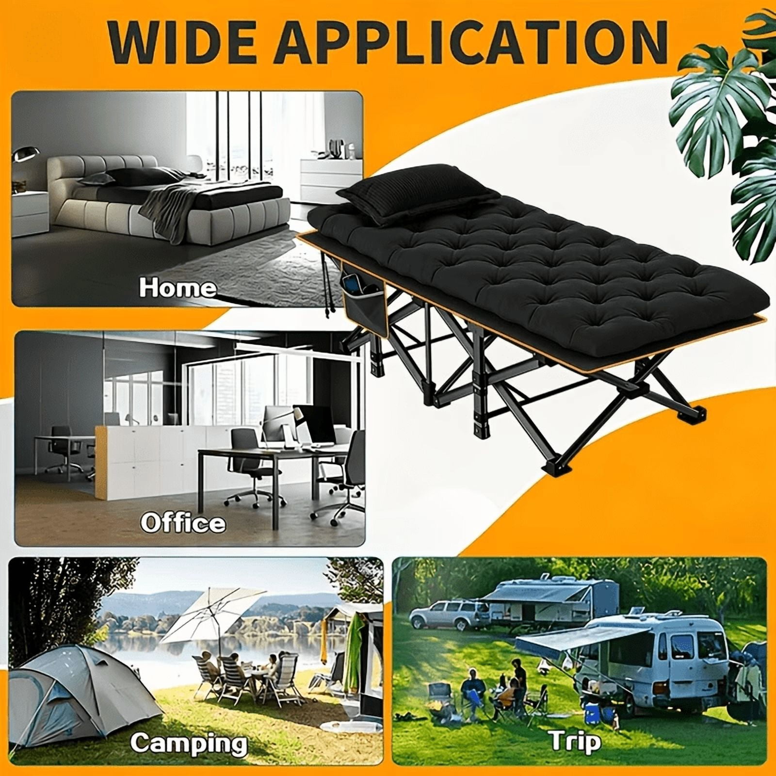 YWORVI 75-inch Comfort Folding Bed: A comfortable folding camping bed with an extra-large, thickened mattress. Portable guest bed with an ergonomic design and s