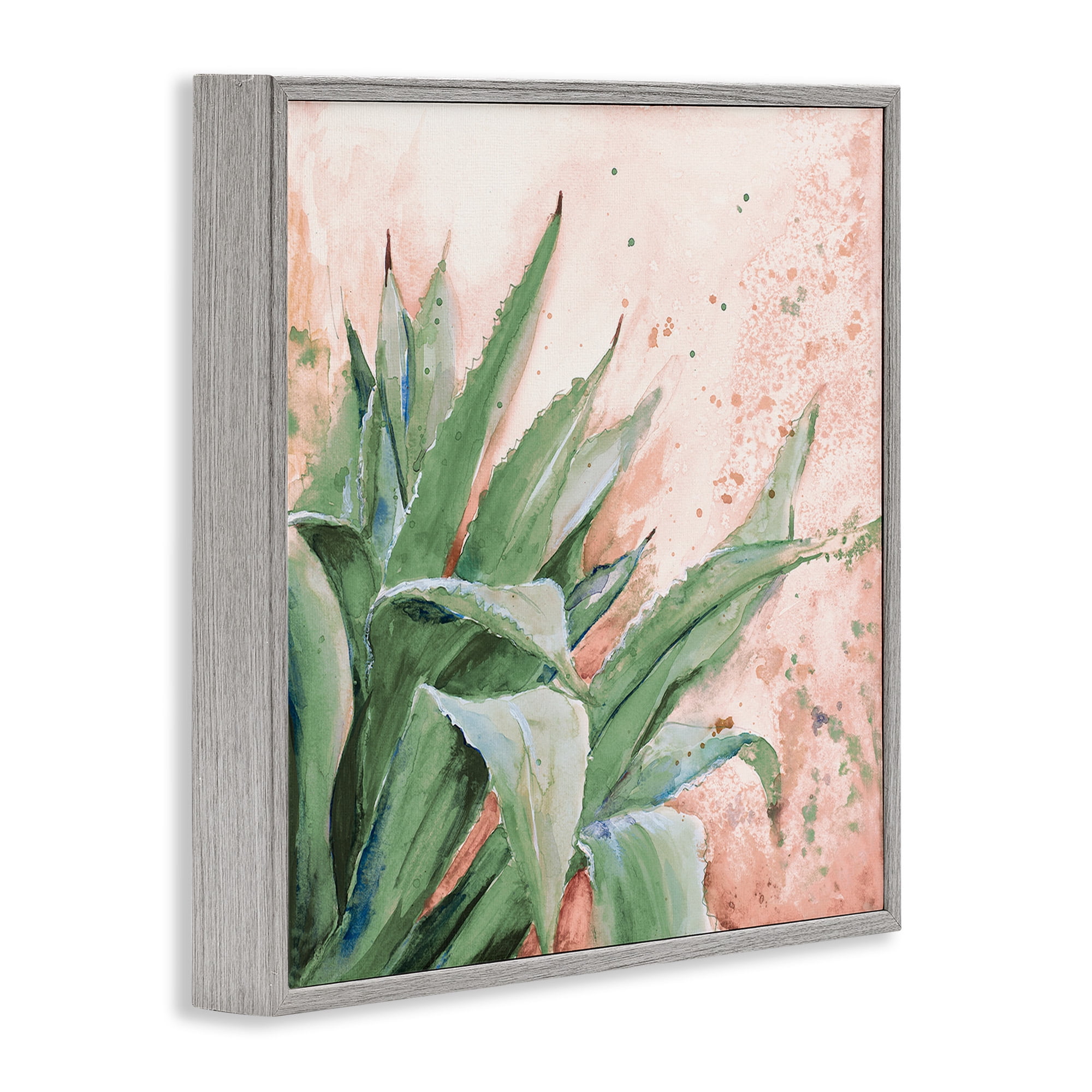 Stupell Industries Green Succulent Plant Leaves Botanical & Floral Painting Gray Framed Art Print Wall Art, 17 x 17