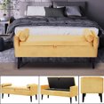thumbnail image 2 of Dazone Armed Indoor Storage Bench With 2 Round Pillows, 47 inches Ottoman with Storage, Velvet Bench Safety Hinge Ottoman Armrest, Large Storage Bench,for Bedroom Living Room Porch Entryway, Yellow, 2 of 9