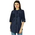 thumbnail image 4 of Bimba Women 3/4 Sleeve Chambrey Tunic Shirt With Split Sides Casula Blue Shirts, 4 of 9