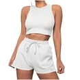 thumbnail image 1 of ShomPort Womens 2PC Matching Set Sleeveless Round Collar Crop Tops High Elastic Waisted Drawstring Shorts Comfort Athletic Outfits, 1 of 6