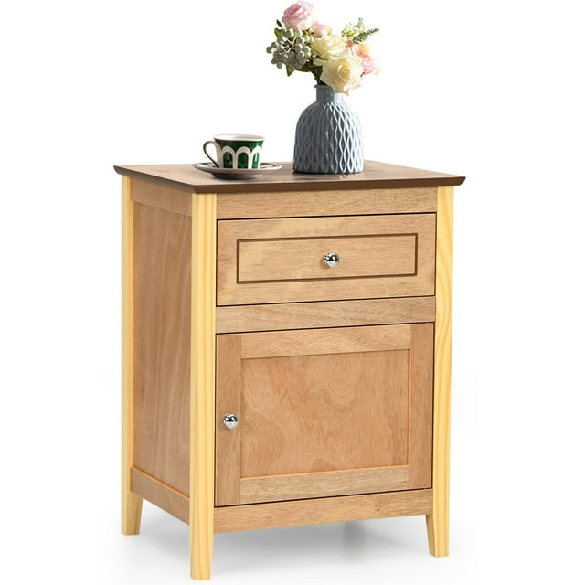 Giantex Table d'Appoint en Bois avec Tablette, Table de Chevet à 2 Niveaux pour Canapé avec Structure Solide, Table Basse Table de Nuit